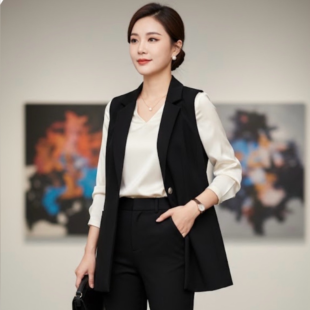 Black Polyester Outerwear